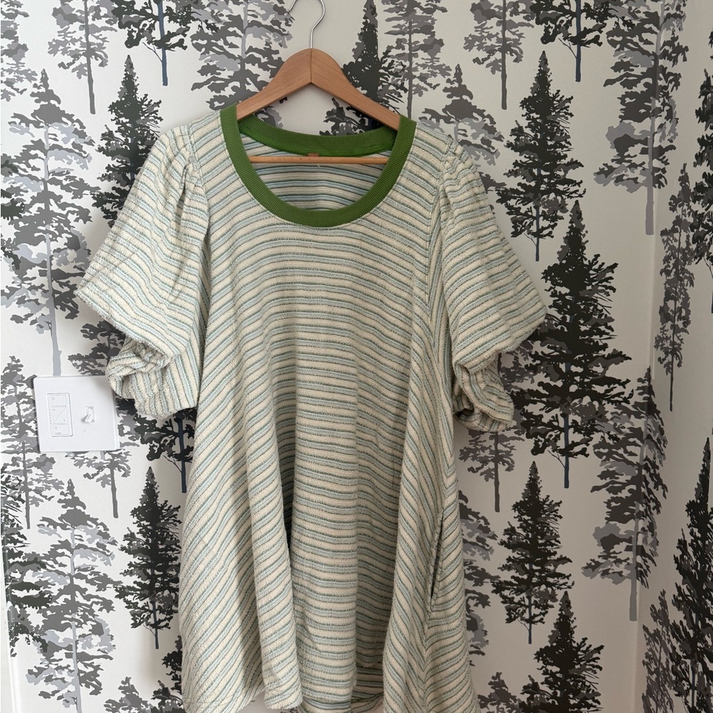 Free People Green and Cream Striped Mini Dress